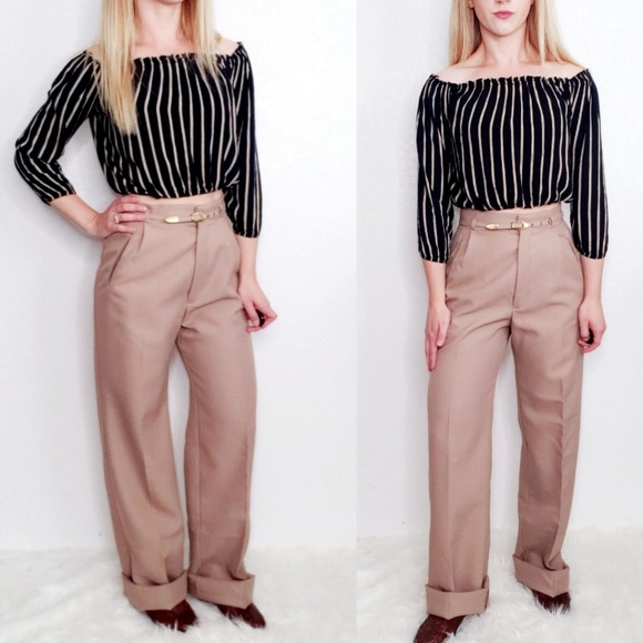 Vintage Pants - Vintage High Rise Khaki Paperboy Trouser Pants 145